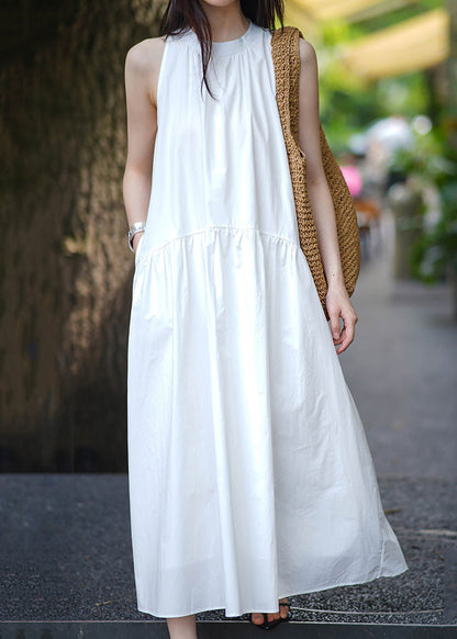 Elegant Yellow Pockets Solid Cotton Long Dress Sleeveless AF1043 HS-SDL240914