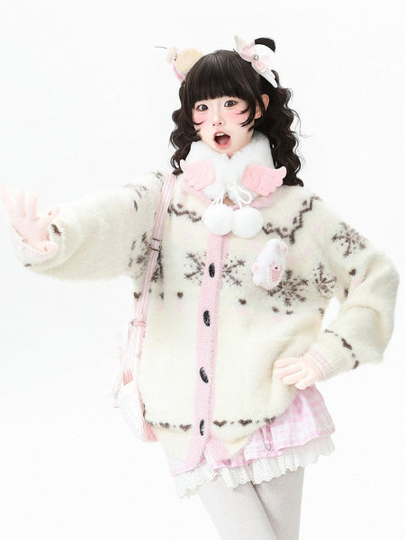 Practical with Daily Cardigan Pockets Kawaii Pink/Red FashionChic
