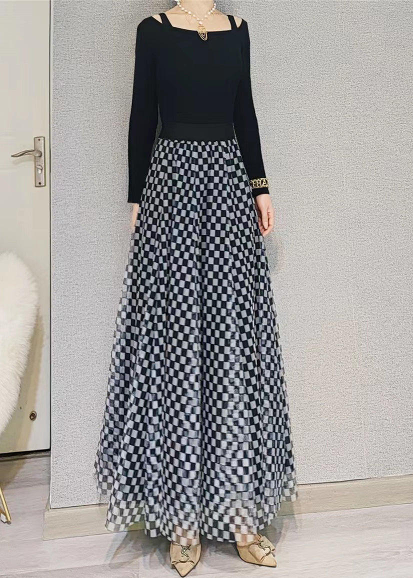 Italian Black Plaid High Waist Exra Large Hem Tulle Skirt Spring TT1009 shopify