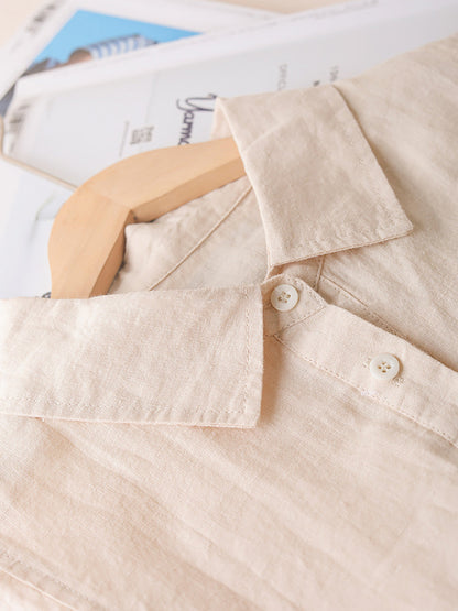 Women Summer Casual Solid Polo Collar 100%Ramie Dress CX056 ZMMM