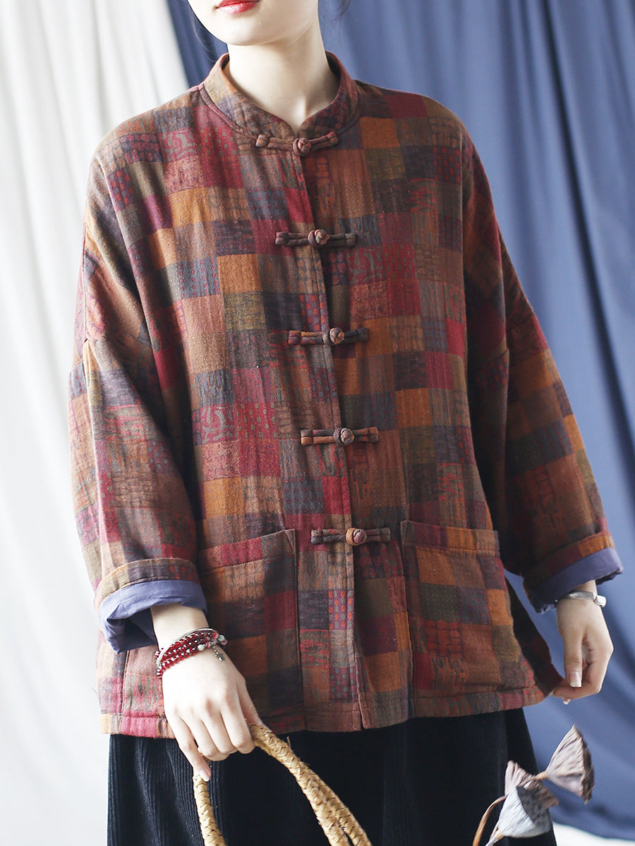 Women Vintage Spring Plaid Cotton Shirt Coat RR001 XIM