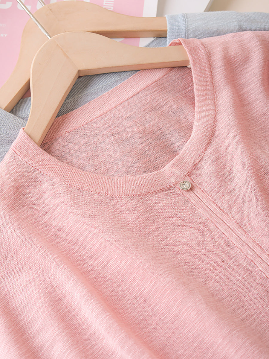 Women Summer Artsy Strap O-Neck Solid Shirt CX005 BUYKUD