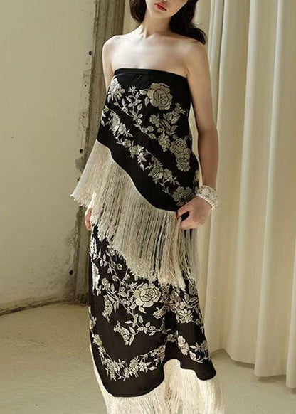 Black High Sleeveless Tasseled Patchwork Waist Novelty Dresses FashionChic