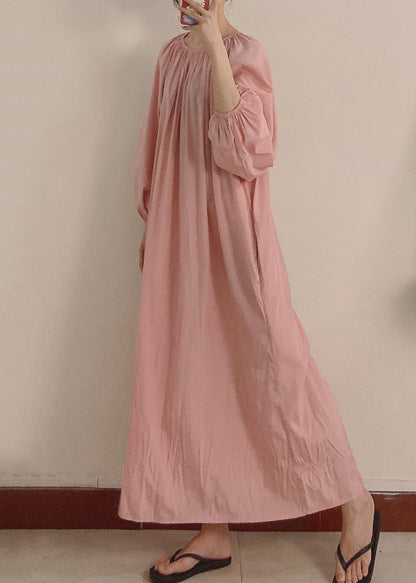 Women Pink Wrinkled Pockets Maxi Dress Long Sleeve TT1044 shopify