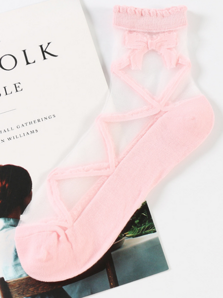 Strap Colors Socks Semi-Sheer 5 Pattern Bow FashionChic