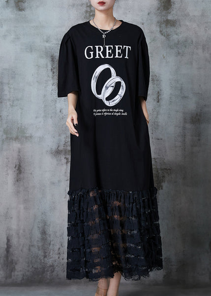 Italian Black Oversized Patchwork Lace Cotton Maxi Dresses Summer PZGY-SDL240826