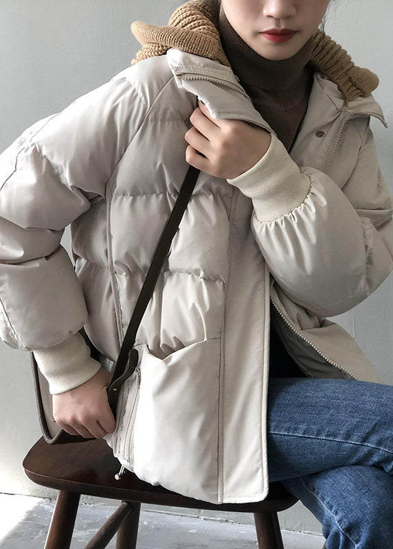 Organic Beige Hooded Pockets Fine Cotton Filled Witner Coat Winter AF1070 HS-DJK240914