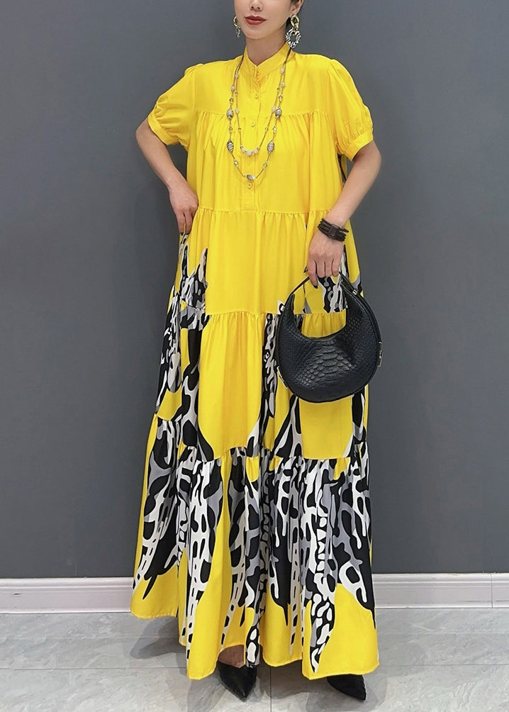 Modern Yellow Print Patchwork Long Dresses Summer AO1051 JDML-SDL240909