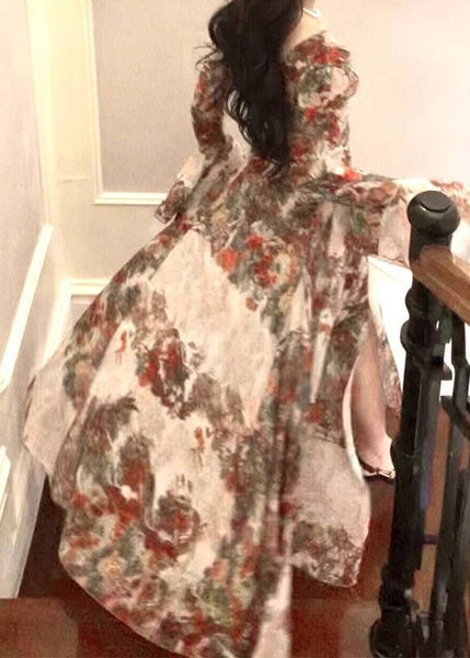 French V Neck Printed Tie Waist Cotton Dress Flare Sleeve TT1039 shopify