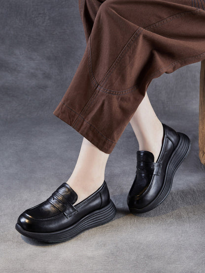 Platform Leather Shoes Women Genuine Vintage FashionChic