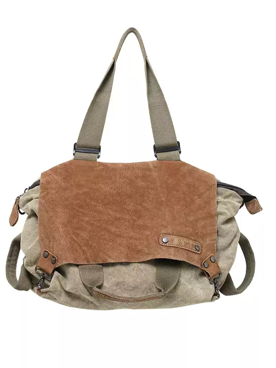 Women Vintage Genuine Leather Spliced Shoulder Bag WU016 BUYKUD