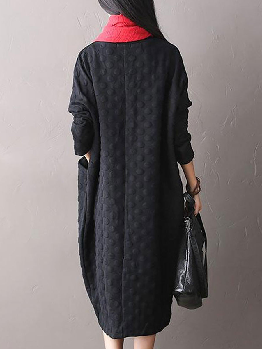 Plus Size Polka Dot Stretch Cotton Long Sleeve Dress AV1044 Genistyle Shop