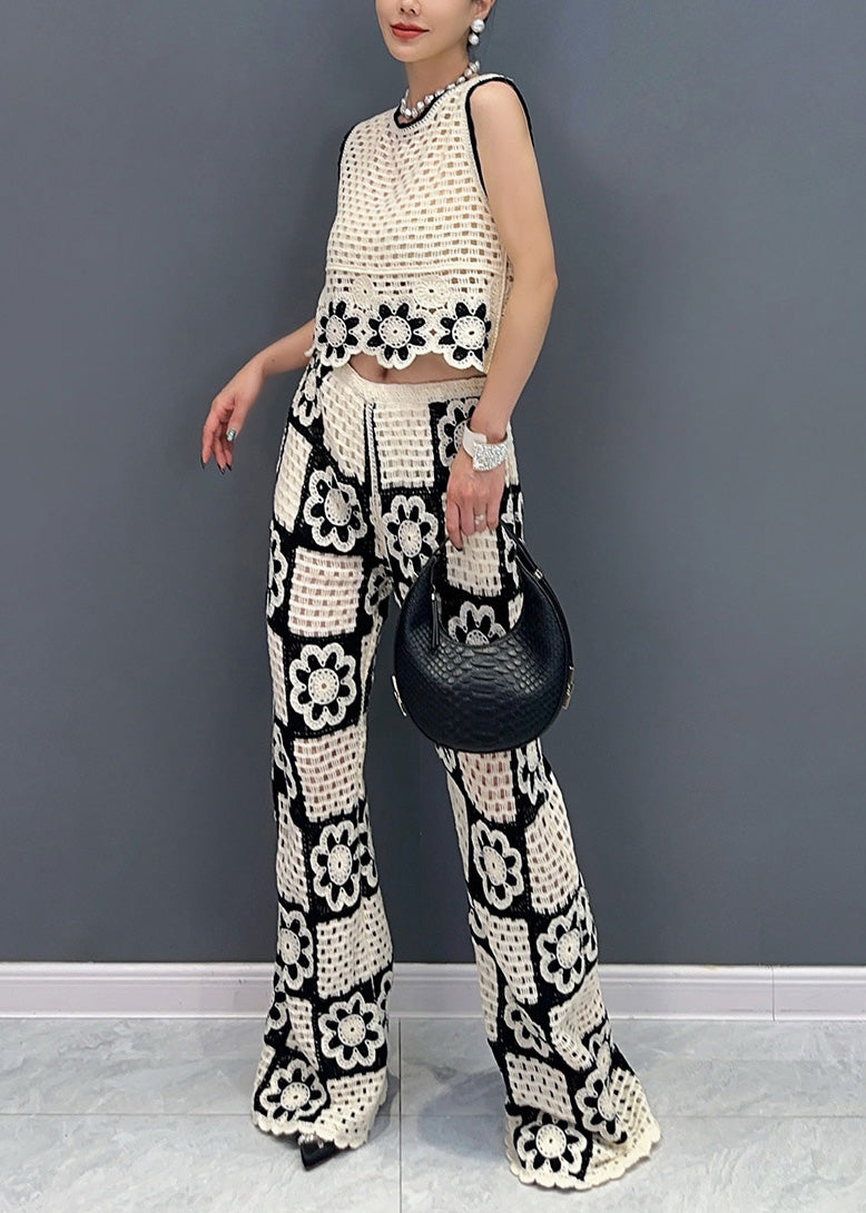 Beautiful White O Neck Hollow Out Floral Cotton Two-Piece Set Sleeveless AO1017 JDML-TPIEC240909