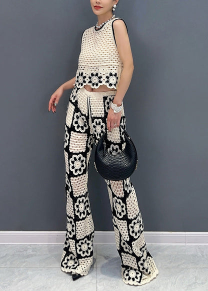 Beautiful White O Neck Hollow Out Floral Cotton Two-Piece Set Sleeveless AO1017 JDML-TPIEC240909