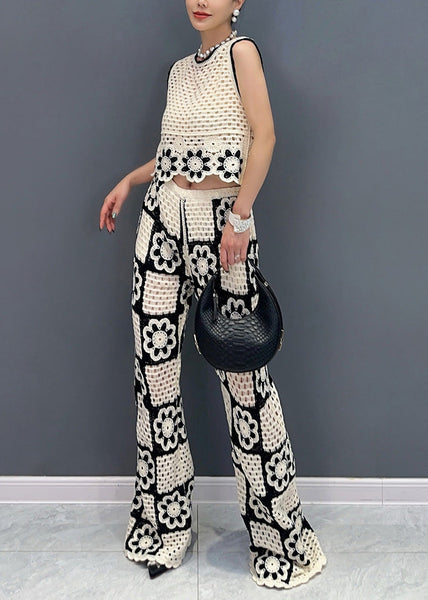 Beautiful White O Neck Hollow Out Floral Cotton Two-Piece Set Sleeveless AO1017 JDML-TPIEC240909