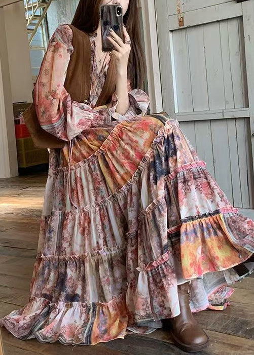 Dress Brown And Ruffled Suede Faux Elegant Waistcoat Two-Piece FashionChic
