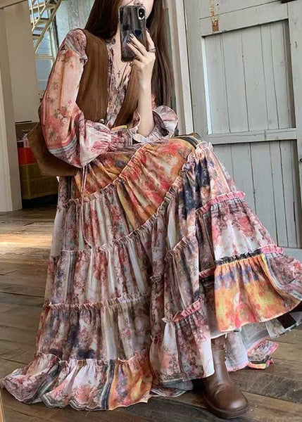 Dress Brown And Ruffled Suede Faux Elegant Waistcoat Two-Piece FashionChic