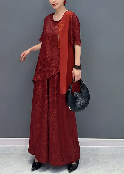 New Chinese Style Silk Jacquard Top And Wide Leg Pants Two Piece Set AO1019 JDML-TPIEC240909