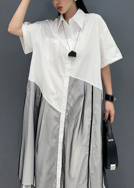 2024 Summer Peter Pan Collar Wrinkled Patchwork Shirts Dress AO1018 JDML-SDL240909