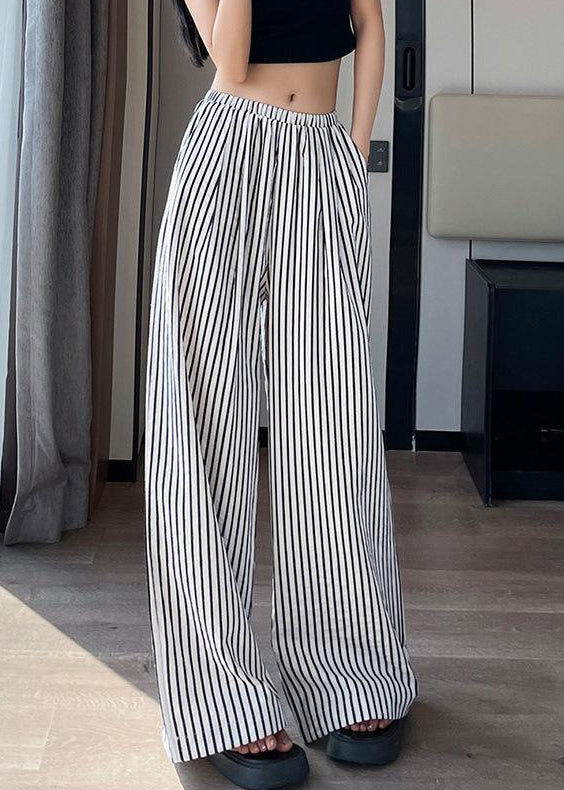 New White Striped Pockets High Waist Cotton Pants Summer NN011 shopify