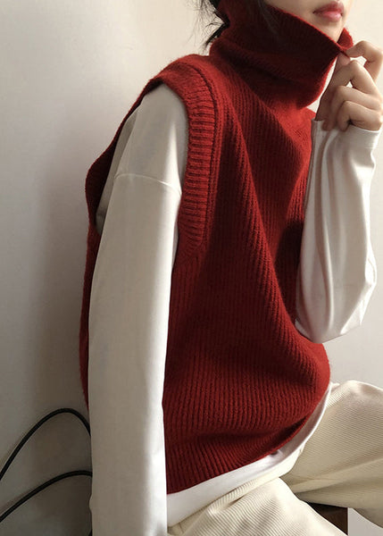 French Grey Hign Neck Versatile Knit Vest Sleeveless AF1090 HS-VTP240914