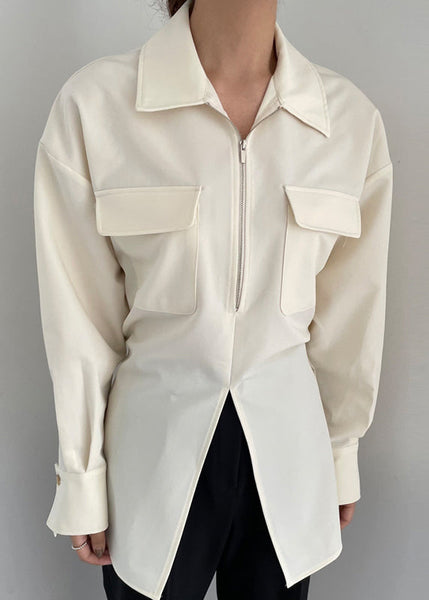 Modern Blouses Spring White Up Side Zip Open FashionChic