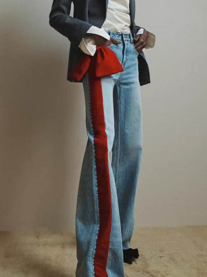 Red Chic Tied Straight Jeans High Waist Buttoned FashionChic