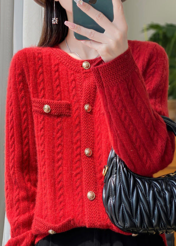 Style Beige O Neck Pockets Button Woolen Cardigans Winter RY017 ABC