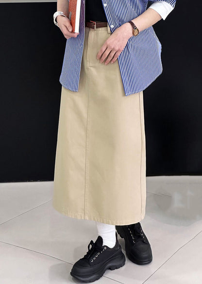 Khaki Side Open Solid Cotton Skirt High Waist AF1068 HS-SKTS240914