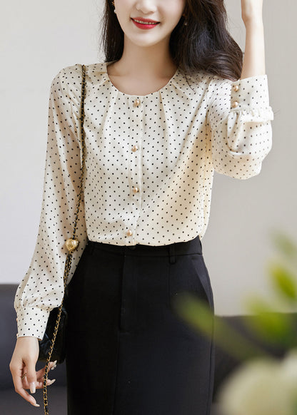 French Beige Print Wrinkled Button Shirt Fall QP012 OL-LTP241001