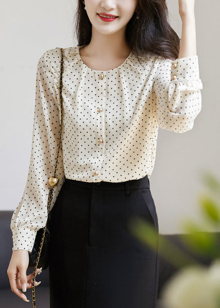 French Beige Print Wrinkled Button Shirt Fall QP012 OL-LTP241001