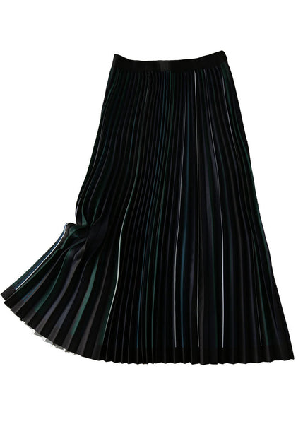 Classy Black Elastic Waist Striped Silk Pleated Skirt Spring AJ1004 shopify