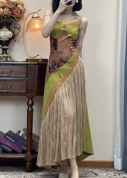 Spaghetti Lace New Green Dress Patchwork Strap Sleeveless FashionChic