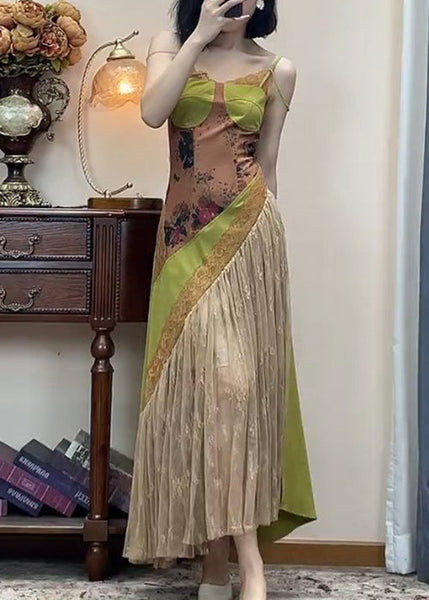 Spaghetti Lace New Green Dress Patchwork Strap Sleeveless FashionChic