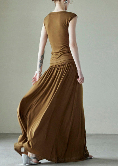 Pieces Wrinkled Brown Set Original Cotton Two Design Simple FashionChic