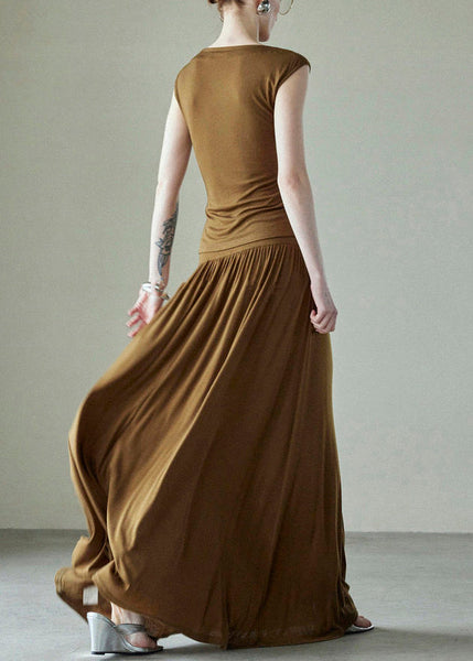 Pieces Wrinkled Brown Set Original Cotton Two Design Simple FashionChic