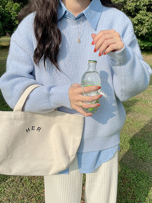 Cute Yellow Round-Neck Long Sleeve Sweater AN1041 Genistyle Shop