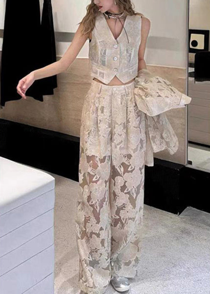 Piece Pants Light Hollow Suit Luxury White Three Vest Set Lace FashionChic