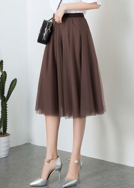 Fashion Brown High Waist Exra Large Hem Tulle Pleated Skirt Spring TT1034 shopify