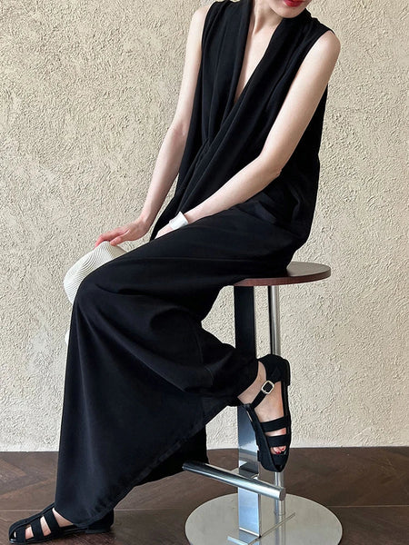 Pockets with Draped Sleeveless Dress Elegant Midi FashionChic