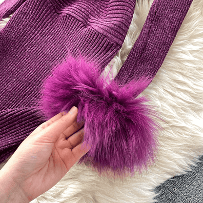 Modern Purple V-neck Hollow Out Halter Long Sleeve With Fur Knit Dress AR1009 shopify