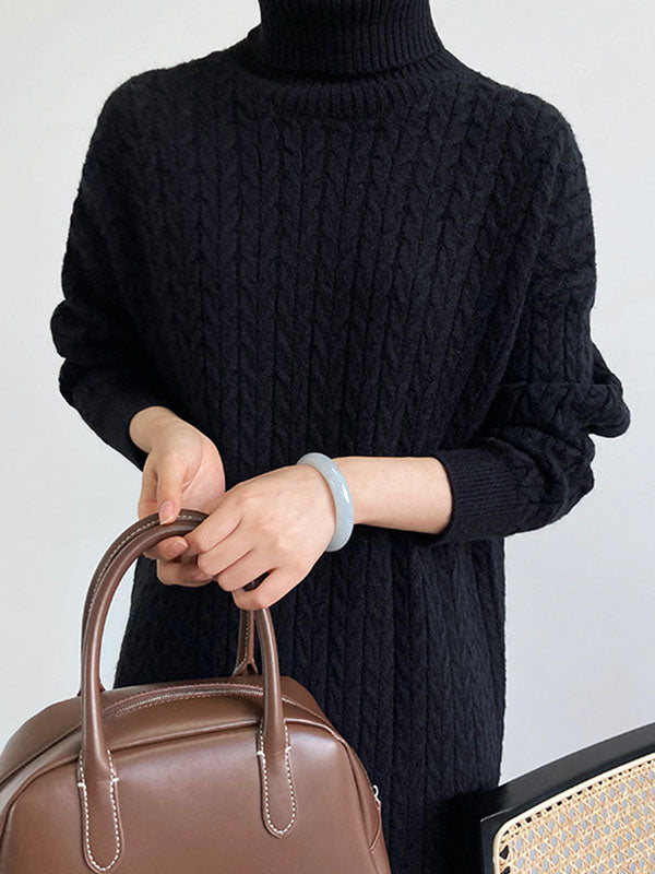 Casual Grey High-Neck Long Sleeve Twist Knit Dress AN1053 Genistyle Shop