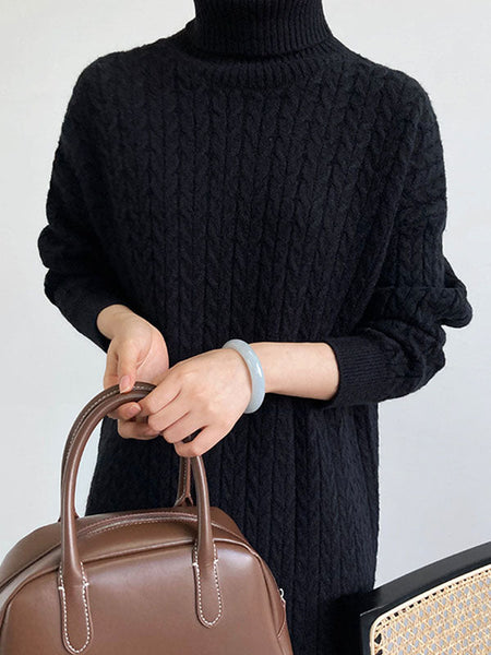 Casual Grey High-Neck Long Sleeve Twist Knit Dress AN1053 Genistyle Shop