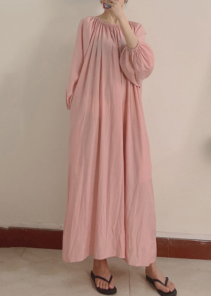 Women Pink Wrinkled Pockets Maxi Dress Long Sleeve TT1044 shopify