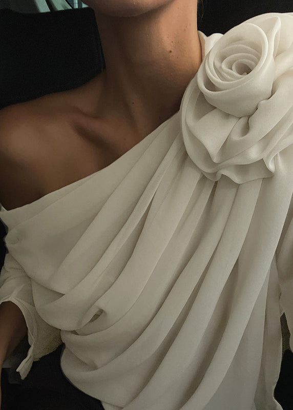 Chiffon One Floral Spring Top Apricot Brief Shoulder FashionChic