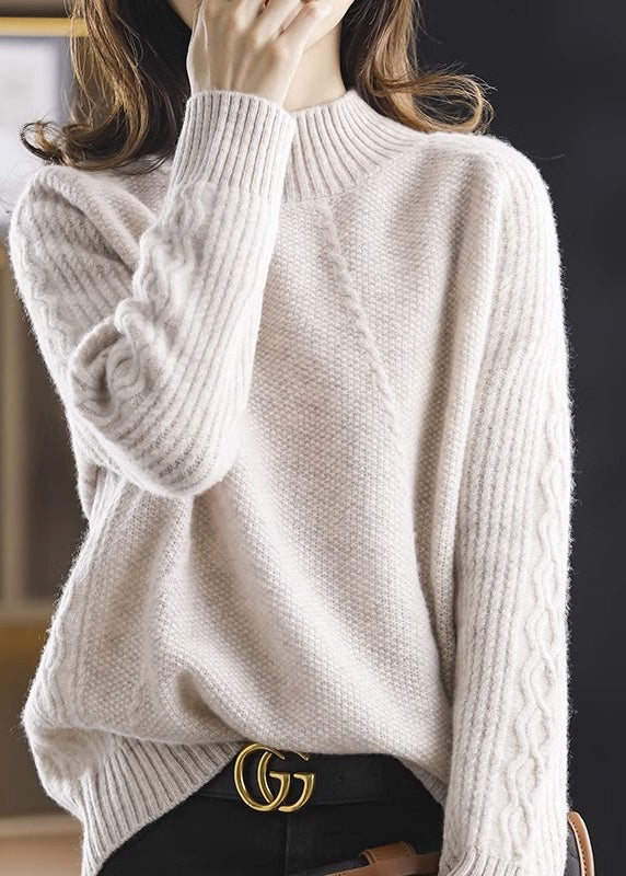 Modern Apricot Turtleneck Patchwork Thick Cotton Knit Sweaters Fall QP044 OL-NTP241001