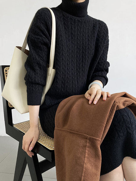 Casual Grey High-Neck Long Sleeve Twist Knit Dress AN1053 Genistyle Shop