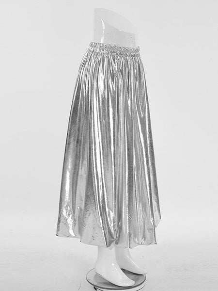 Chic Silver High Waisted Pleated A-Line Skirts WS011 shopify