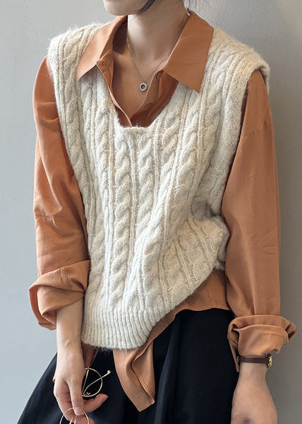 Women Light Green U Neck Cable Knit Vest Sleeveless WD001 HS-VTP241103