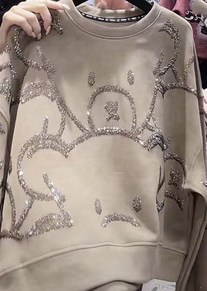 Fashion Grey O-Neck Sequins Sweatshirt Fall WD035 OL-NTP241103